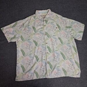 Tommy Bahama Mens 3XL Silk Tropical Leaf Button Down Shirt Original Fit Cream